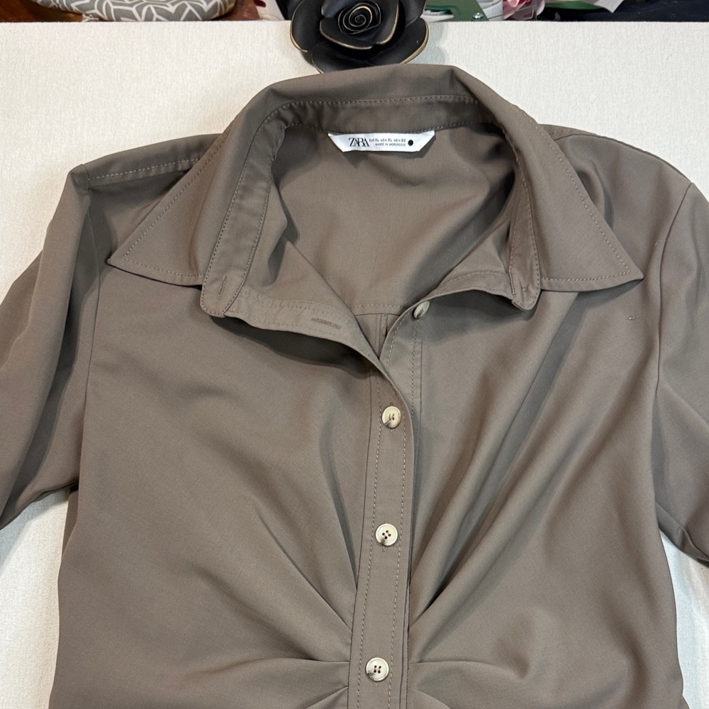 Zara Brown Long Sleeve Dress with Button Detail - Picture 3 of 11